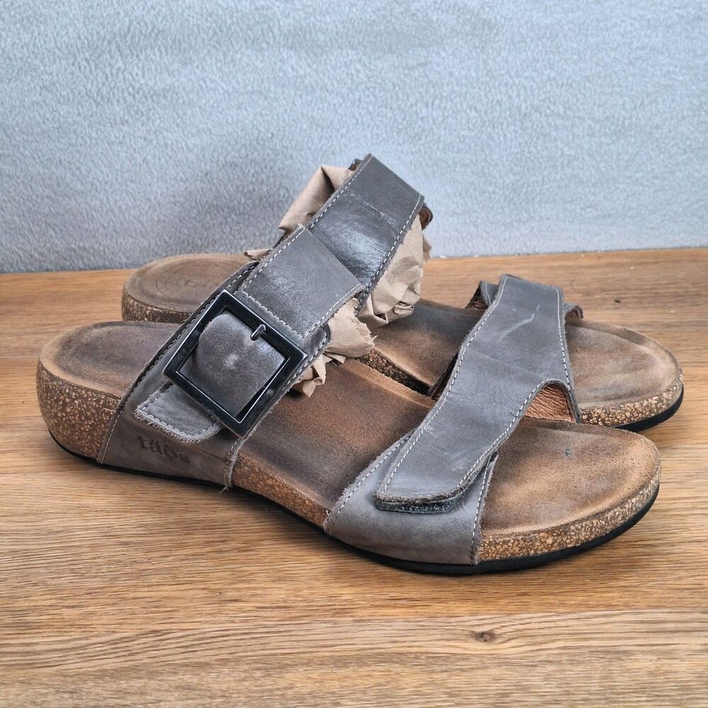 Taos My Dear Sandals Women 9 9.5 EU 40 Taupe Leather Cork Wedge Comfort  Tan